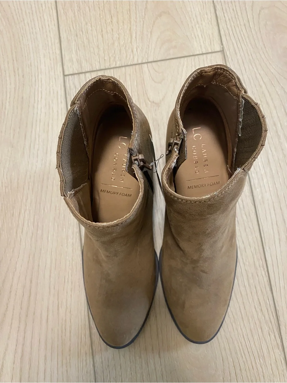 LC Lauren Conrad Tan Suede Ankle Booties with Block Heel 3inch